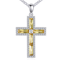 wholesale 925 Sterling Silver Cross Pendant Necklace With Yellow Cubic Zirconia For Women-